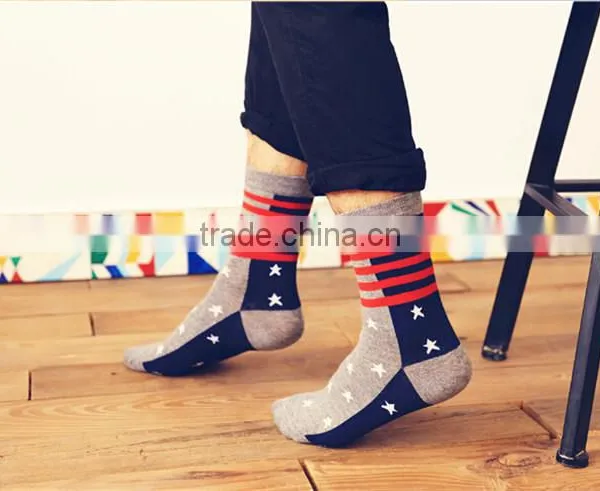 Custom White Striped And Star Design Half Terry Elastic Cuff Cotton Men Sport Socks Quality Choice photo-3