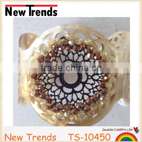 Wholesale Rose Flower Jewelry Bracelet Cuff With Crystal Beads