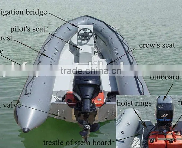 fiberglass small inflatable jet boat with outboard engine