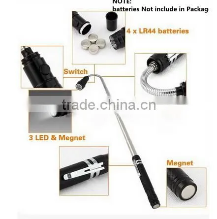 A-OK Factory Wholesale Used Flexible Pick up 3 Led Flashlight With Telescoping Magnet photo-2