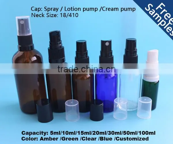 20ml Blue Boston Round Glass Bottle , Essential Oil Bottles With Pump photo-4