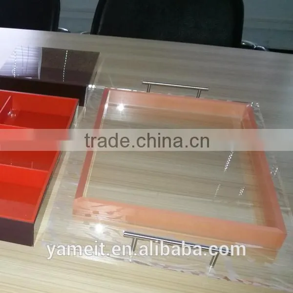 OEM/ODM Silk Screen Factory Multi Function Acrylic Serving Tray With Metal Handle photo-2