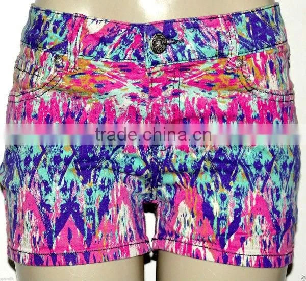 Womens Pink Blue Print Stretch Short Shorts Board Shorts