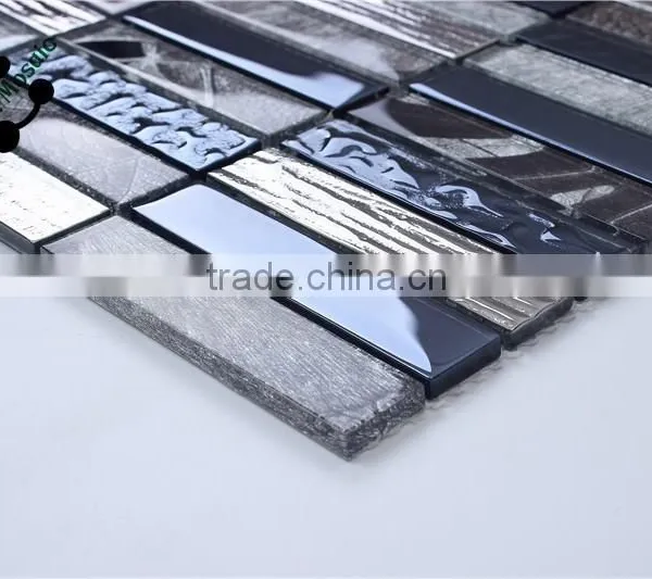 SMJ09 Beauty Strip Mosaic Crystal Glass Mosaic Design Mixed Silver Metallic Mosaic Art Decorative Mosaic photo-4
