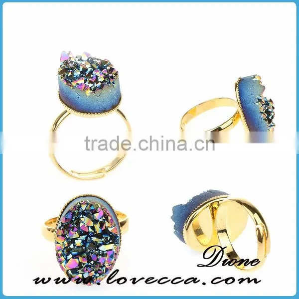 Women Jewelry Shinning Nature Druzy Agate Cluster Rings photo-2