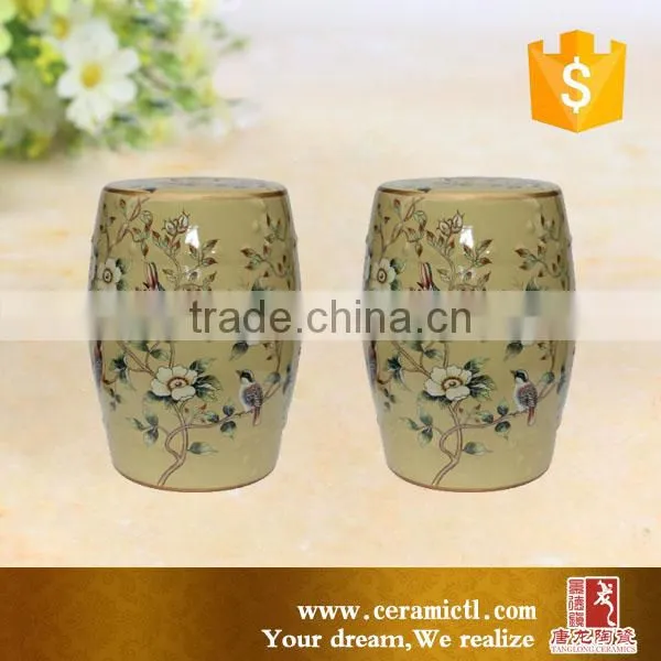 Yellow Color Birds and Flower Ceramic Outdoor Side Table Stool photo-4