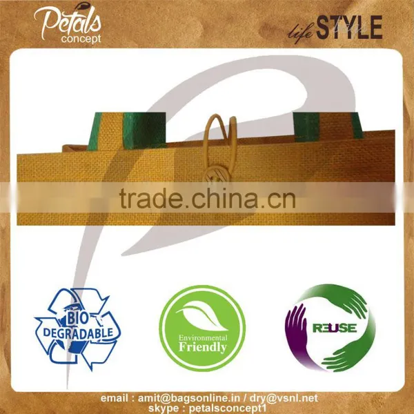 PP Laminated Jute Bag With Jute Trimmed Cotton Web Handle & With Button Closure photo-3