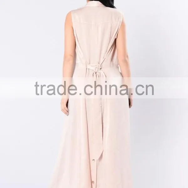 Vest Duster 100% Polyester Satin Waist Belt Long Maxi Open Sleeveless Top Jacket Collar Plain Cardigan Open Duster Blazer Vest photo-4