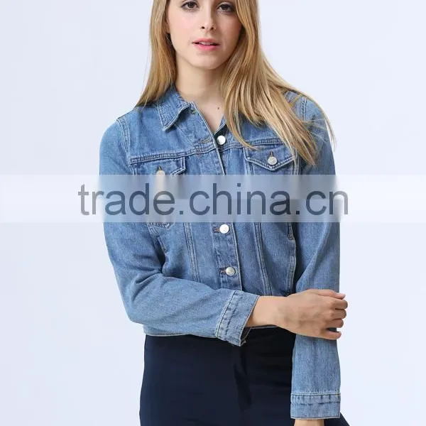 New Fashion Clothing Manufacturer Long Sleeve Blue Denim Jacket For Lady photo-3
