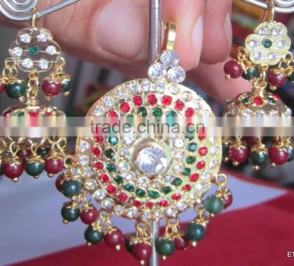 Gold Plated Jadau Pendant Dangler EARRINGS Set photo-3