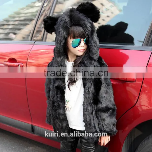 Hooded Winter Fur Jacket Girls European Style Fur Coat Autumn Kids Plush Jacket Thick Padded White Black Leopard Rabbit Ear photo-6