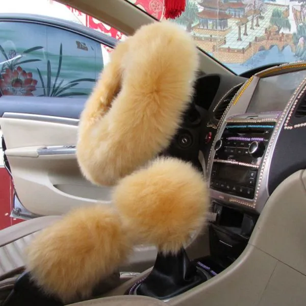 Premium Fluffy Genuine Sheepskin Fur Car Steering Wheel Cover photo-4