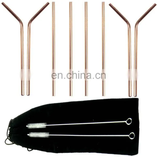 High Quality Rose Gold Plated Metal Drinking Reusable 304 Stainless Steel Straws photo-3