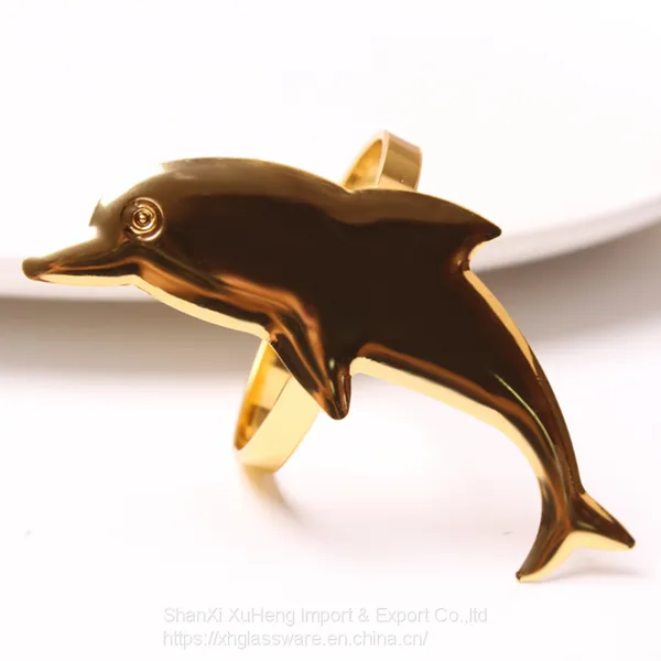 Factory Handmade Customized Dolphin Shaped Gold Napkin Rings photo-3