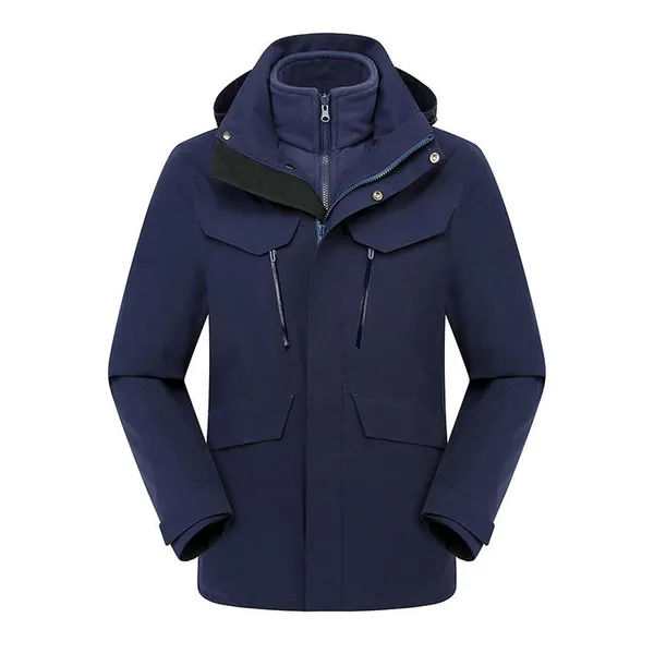 High End Detachable Two-piece Zipper Embroidered Logo Winter Workwear Windproof and Waterproof Three in One Outdoor Hiking Jacket photo-3