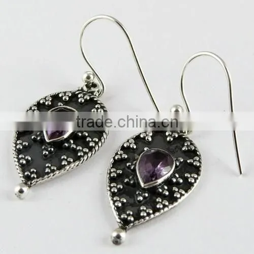 Make A Wish !! Oxidized Amethyst 925 Sterling Silver Earring, Gemstone Silver Jewelry, Handmade Silver Jewelry photo-3