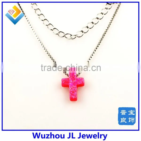 Synthetic Cross Opal Gemstone/ 925 Sterling Silver Jewelry/opal Cross Necklace photo-2