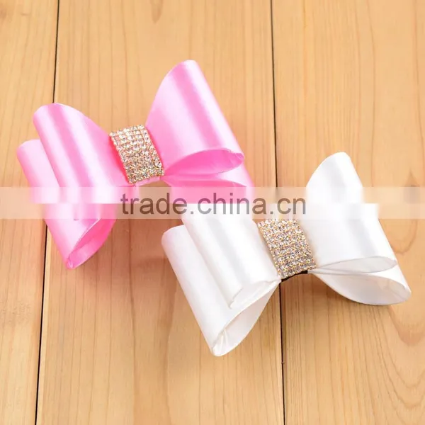 7cm Rhinestone Hair Bow, Satin Fabric Bowknot Flower, Diamond Silk Ribbon Bow Tie photo-3