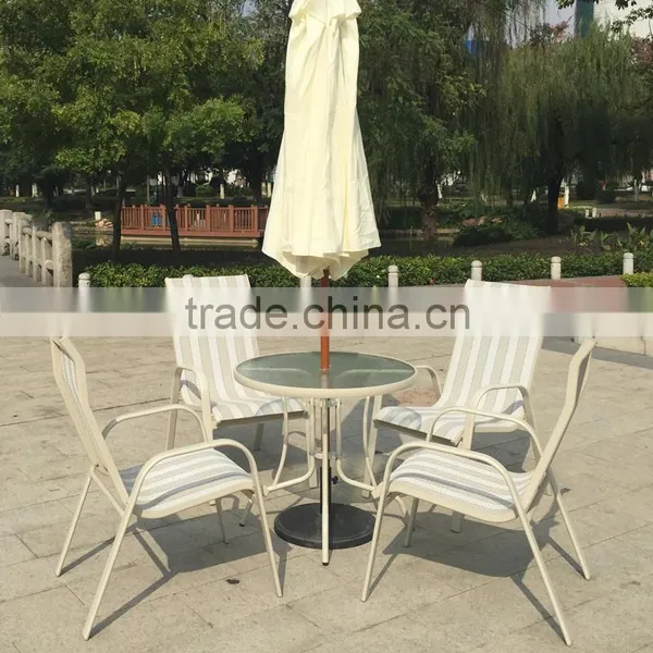 All Weather Proof Coffee Brown 5 Piece Outdoor Garden Balcony Aluminum Sling Patio Furniture Round Glass Dining Table Chair Set photo-4