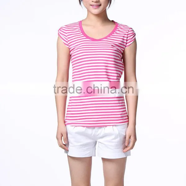Women's Clothing High Quality t Shirt 95 Cotton 5 Spandex Stripe Fabric photo-5