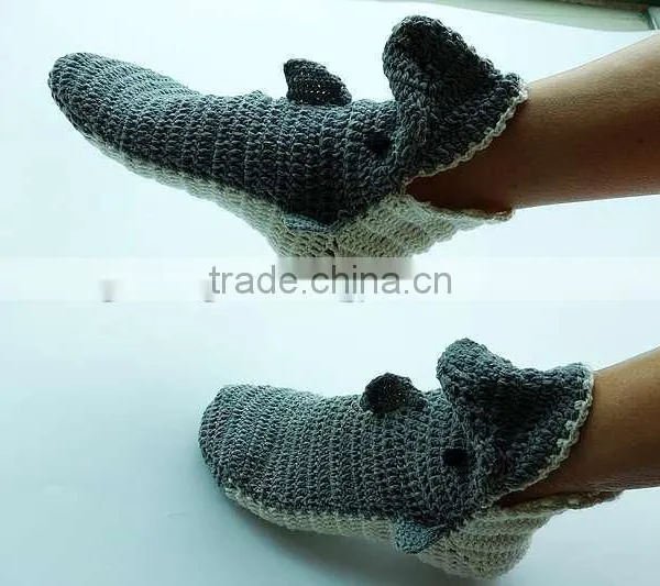 Funny 100% Cotton Pure Handmade Women Crochet Shark Socks photo-3