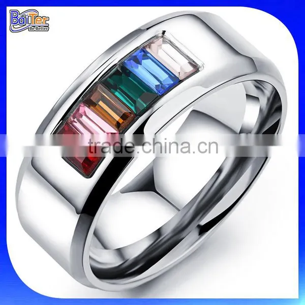 Custom Channel Setting Color Stones Stainless Steel Gay Men Ring Wholesale photo-2