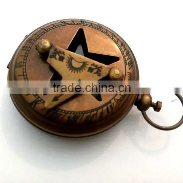 Push Button Pocket Brass Sundial Compass Antique Nautical Pendant Compass 13242 photo-3