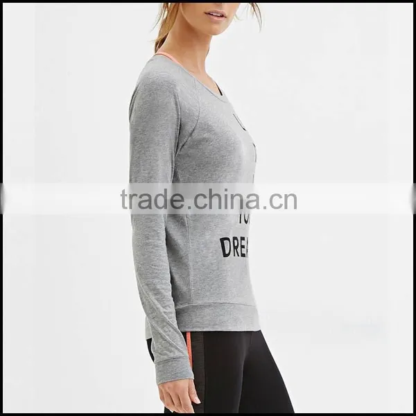 Lightweight Black 95% Cotton 5% Spandex Womens Long Sleeve T-shirt Custom Printed Slim Fit Workout T Shirts Wholesale photo-2