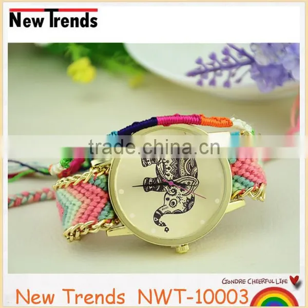 2015 Fashion Knitted Handmade Elephant Bracelet Watch With Multi-color Strap photo-6