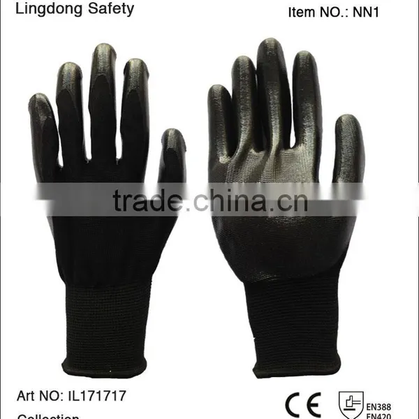 10 Gauges Nylon Knitted Working Glove With Black Nitrile Coated photo-5