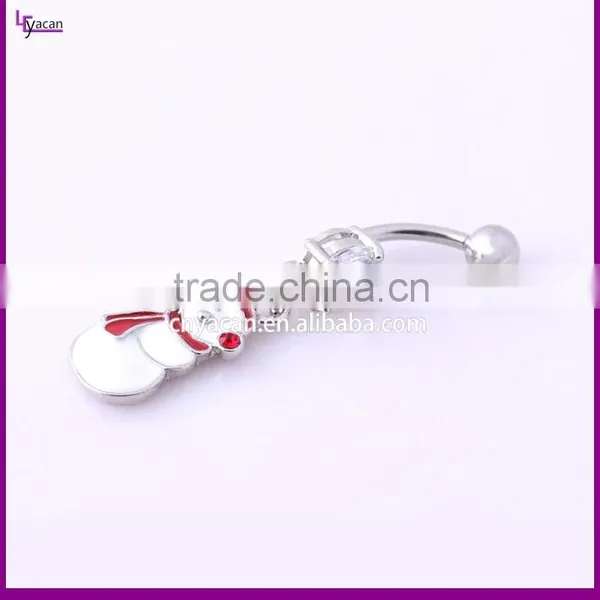 316L Stainless Steel Cz Paved Snowman Charm Navel Piercing Gold photo-2