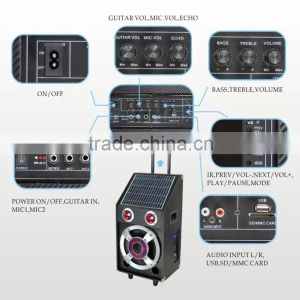 Hoxen Patent Solar Energy Trolley Speaker With Bluetooth ,wireless MIC, USB,SD,FM Radio,L-72 photo-3