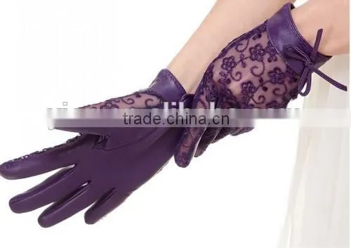 Stylish Girls Sexy Lace Gloves Purple Black Leather Sexy Lace Gloves photo-2