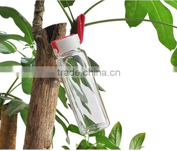 Promotional Gift Portable Reusable 500ml Glass Water Bottle Cheap Flat Glass Water Bottle With Color Cup Coat photo-3