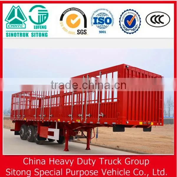 High Quality 3 Axle Mechanical Suspension Double Tires , Wood Floor Fence / Grid / Stake Side Wall Semi Trailer for Sale photo-4