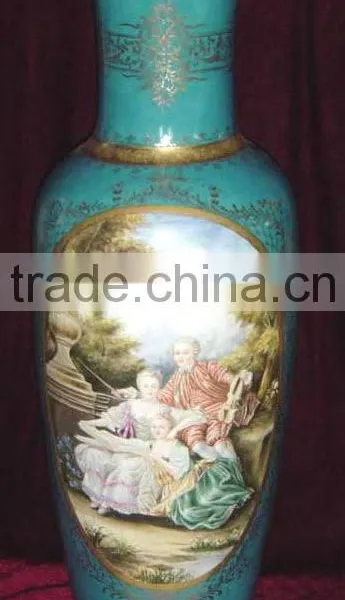 Arabic Style Crackle Ceramic Vase, Hand Painted Gilt Brass Mounted Vase photo-2
