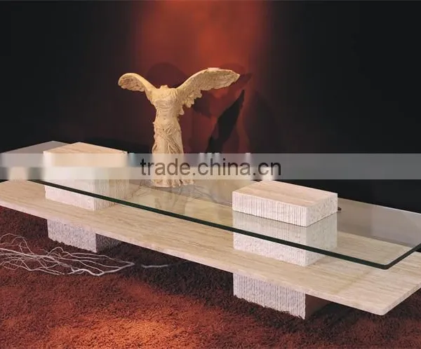 Austere White Marble TV Stand With Tempered Glass Top photo-2