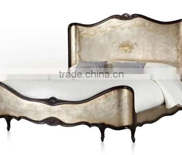 Royal Elegant English Style Victorian Silver Floral Painted Solid Wood Crown Bed With Matching Bedroom Items BF12-05244a photo-2
