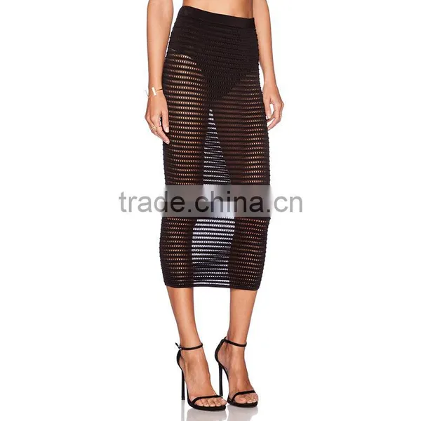 MGOO New Brand Design Women Sexy Transparent Skirts Black Mesh Midi Long Special Skirts 15146A926 photo-2