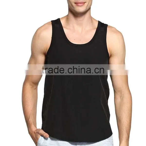 Black Plain Custom Mens Gym Singlet
