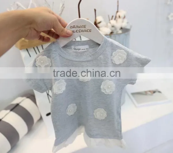Girls Flowers Short - Sleeved All-match Kids Tshirts Cotton Children O-collar T - Shirt photo-6