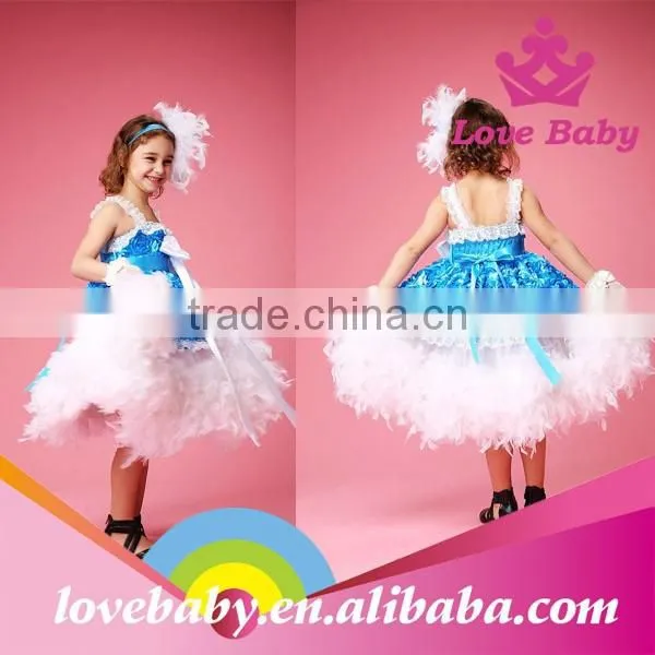 Hottest Royalblue Rosette Feather Long Dress Baby Girl Party Dress photo-3