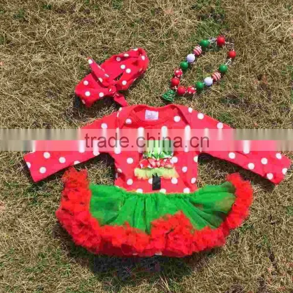 Baby Clothes Christmas Christmas Tree Green Red Tutu Romper White Dot Christmas Romper Kid Romper With Neckalce and Headband photo-5