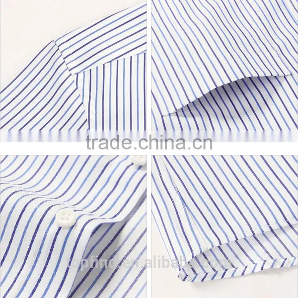 100% Cotton Classic Fit Stripe Long Sleeve Mens Shirt Pocket Style for Oem photo-5