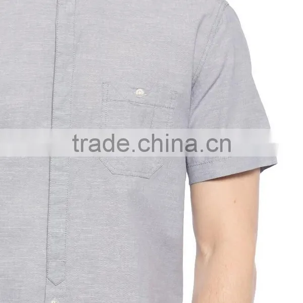 Grey Solid Color Super Skinny Short Sleeve Men Shirt photo-4
