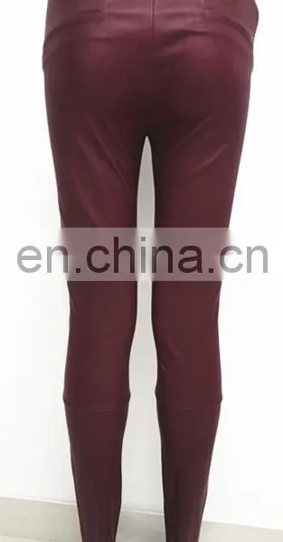 2015 Elegant Fashion Ladies Tight Black Stretch Leather Pants Wholesale Leather Leggings photo-2