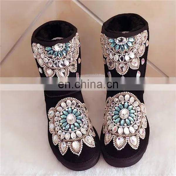 Aidocrystal Wholesale New Arrival Handmade Rhinestone Fashion Women Half Snow Boots Girls Beautiful Warm Winter Boots photo-6