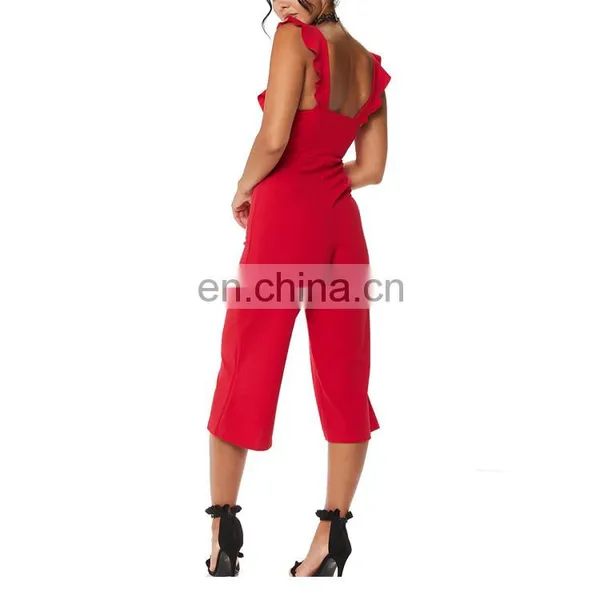 Custom Red Frill Culotte Jumpsuit Women's Fashion Casual Wear photo-2