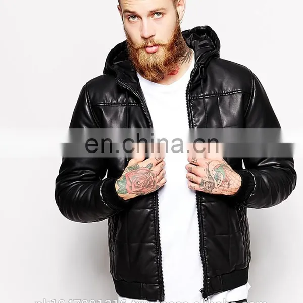 2014 Fashion Colletctions Men's Faux Leather Look Quilted Jacket