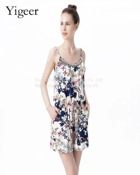 Spaghetti Strap Floral Print Casual Chiffon Jumpsuit photo-3